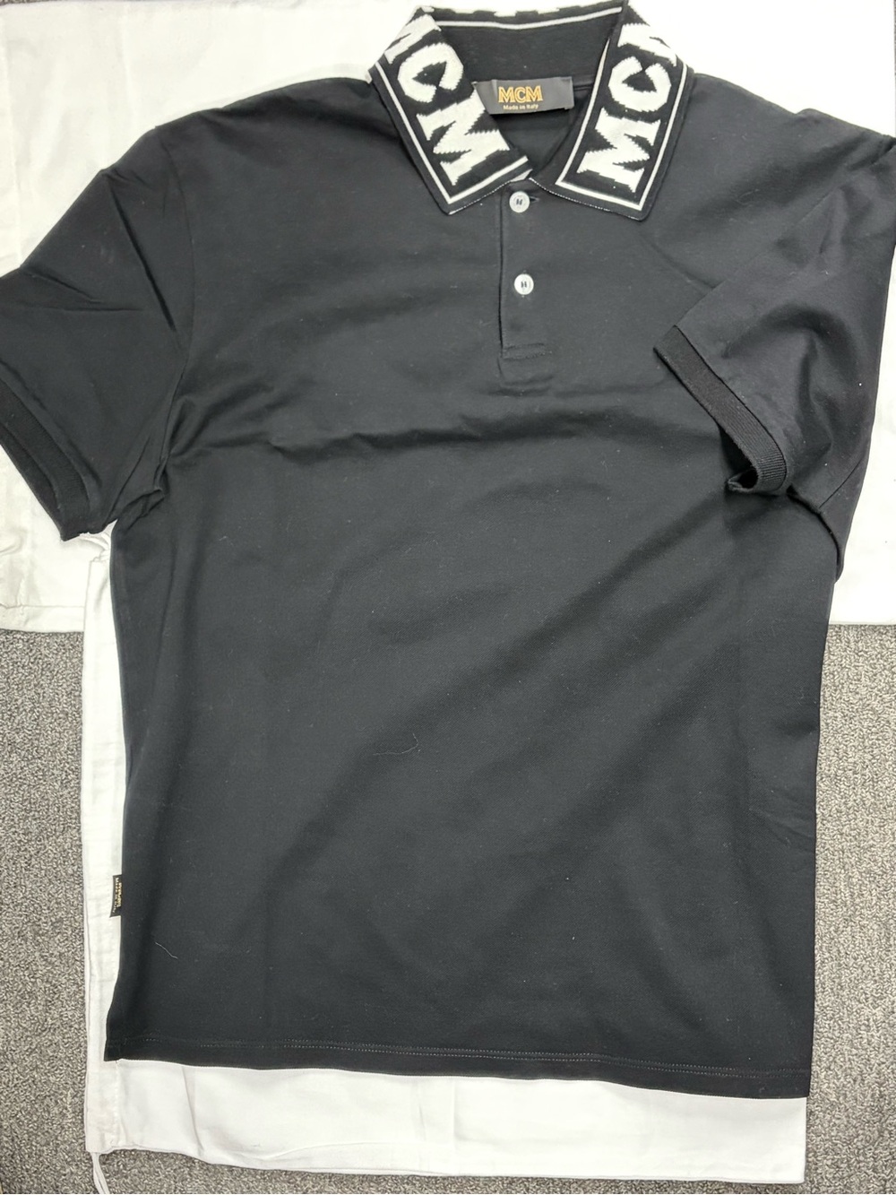MCM Black Polo with Contrasting Logo Collar